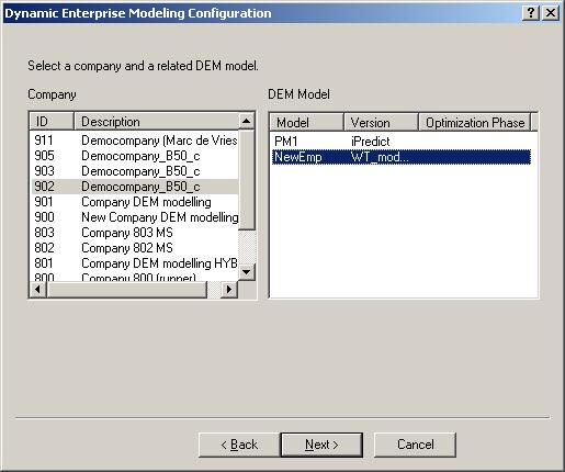 To configure Worktop 2.4 2-9 Figure 2-9: Dynamic Enterprise Modeling Configuration dialog box 8 Select the DEM company you want to work with in the left pane of the dialog box.