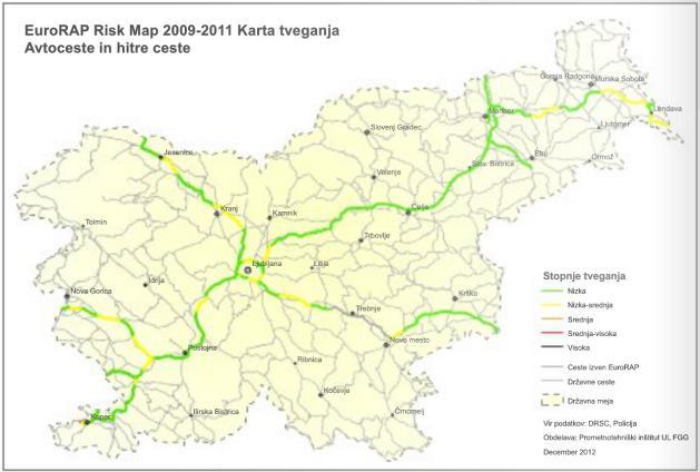 Figure 1: EuroRAP risk maps for Slovenian road network 2012 (source: www.amzs.si) 1.1.1 Summary of on-going activities within priority area I.