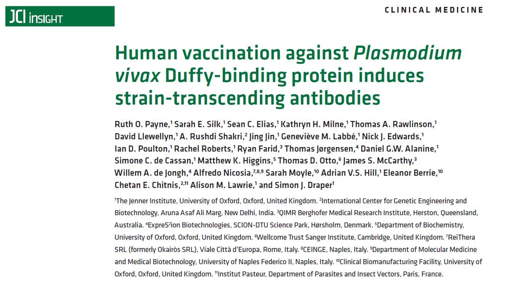 P. vivax DBP vaccine: Phase I trial