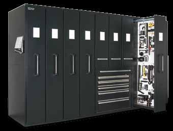 This modular system is expandable on both sides and comprises: As many add-on cabinets as desired Integrated floor-levelling system Three-unit block with vertical drawers plus