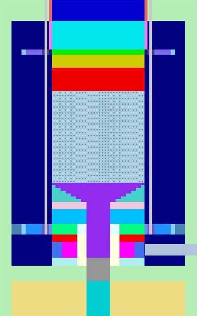 FIG. 4.38. Vertical cross section of HTR-10 reactor in SCALE4.4 model 4.2.7.4. Results of Benchmark Problems Problem B1 This problem deals with the determination of the core height for criticality.