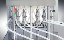 Up to ten volumetric pumps fill the bottles in continuous or intermittent mode. Either stainless steel or ceramic pumps are used depending on the product type.
