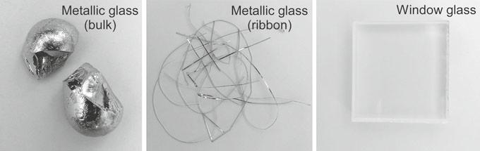 10 2 Metallic Glasses Fig. 2.1 Bulk metallic glass (left), ribbon metallic glass (middle), and window glass (right) Through these guiding principles, nowadays we have a wide variety of