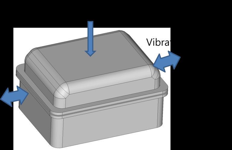 vibration(right and left) of upper jig pressurizing between two thermoplastic resins, and after proceeding sufficient melting performance, and ceasing vibration,
