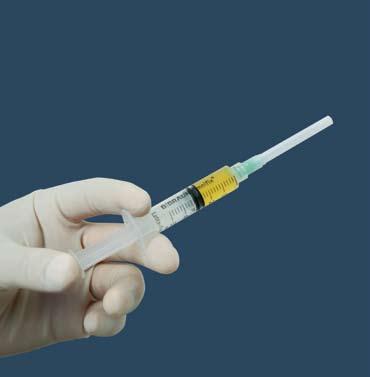 In order to transfer 3-5 ml of supernatant (ACP) from the larger outer syringe into the small inner syringe, slowly push down on the outer syringe, while