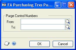 CHAPTER 16 TABLE MAINTENANCE Deleting fixed assets purchasing transactions Use the FA Purchasing Trxs Purge window to delete transactions that asset records have been created from.