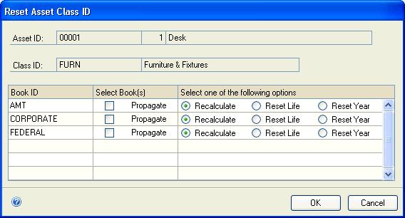 PART 3 ASSET RECORDS 4. If you change the Class ID in the Asset General Information window, the Reset Asset Class ID window will be displayed when you choose Save. 5.