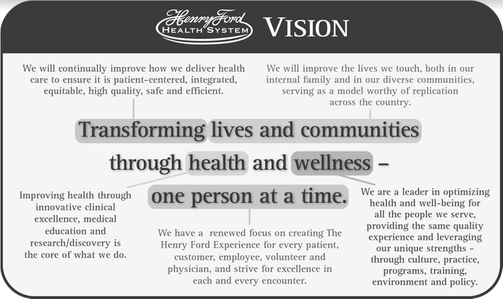 Mission, Vision, and Values Mission To improve people s lives through excellence in the science and art of health care and healing Values Each Patient First Respect for People High Performance A