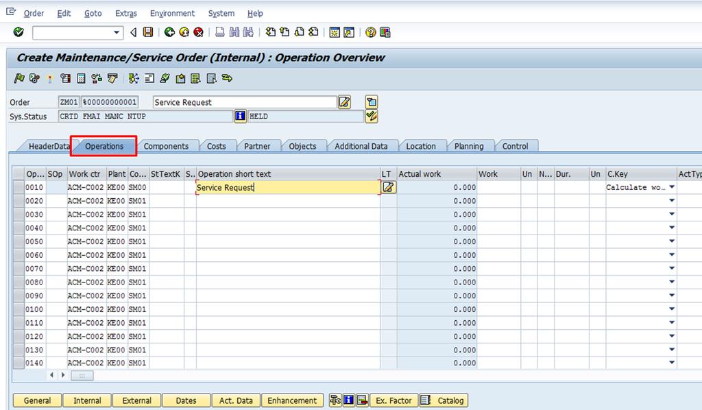 Job Aid Job Aid: Service Order Operation Entry creation of a Service Order than the displayed here. The data used in this job aid is illustrative only. 3.
