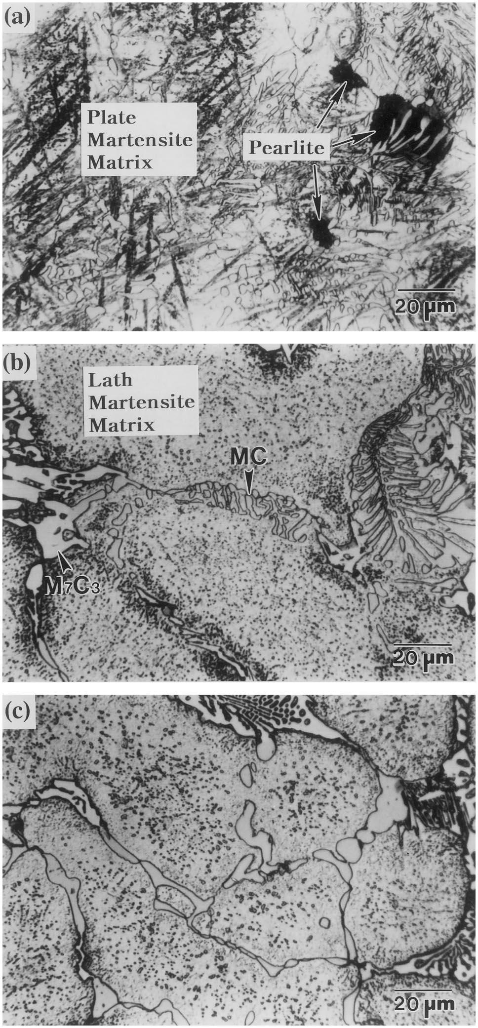 284 K.C. Hwang et al. / Materials Science and Engineering A254 (1998) 282 295 Fig. 1. (a) through (f) Optical micrographs of the shell region of six as-cast HSS rolls. Nital etched. Fig. 2(a) and (b) are SEM micrographs of the matrices of Rolls-C2 and -D.