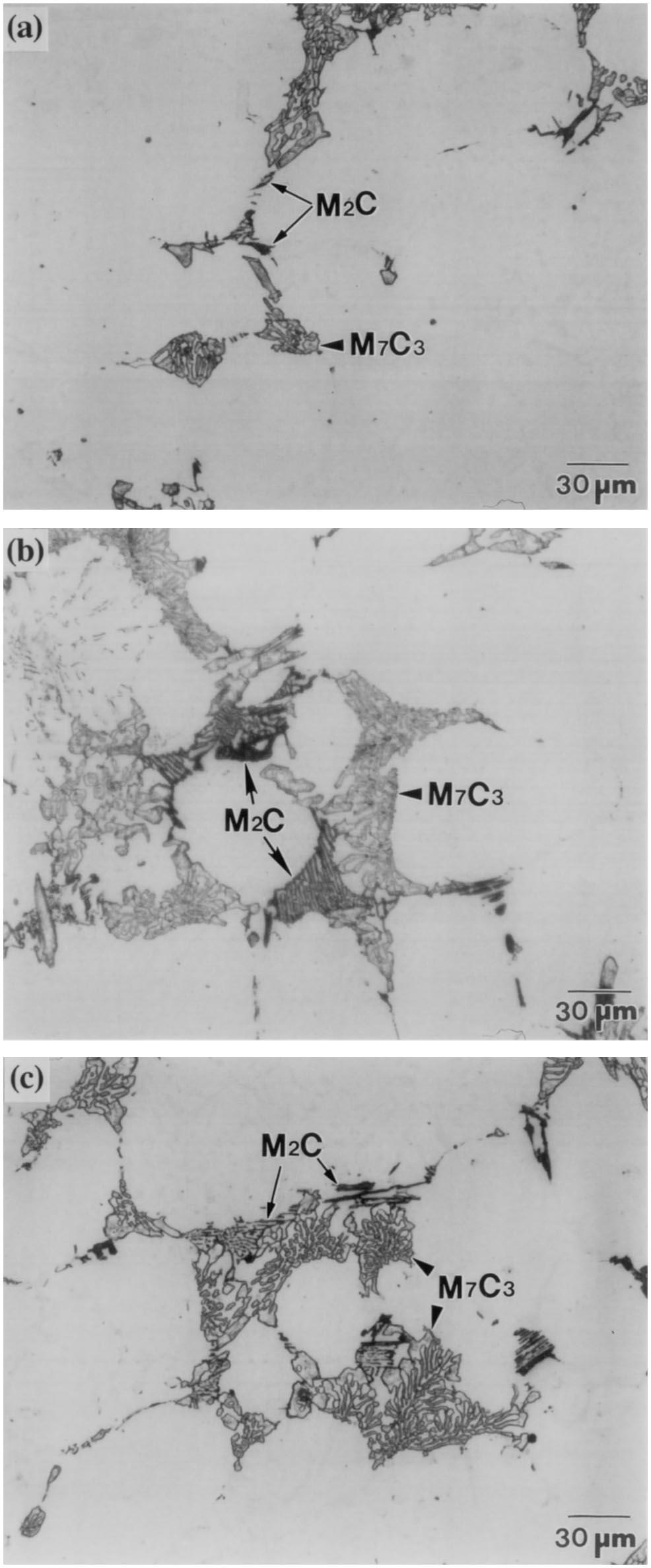 286 K.C. Hwang et al. / Materials Science and Engineering A254 (1998) 282 295 Fig. 3. (a) through (f) Optical micrographs of the shell region of six as-cast HSS rolls. Etched by Murakami etchant.