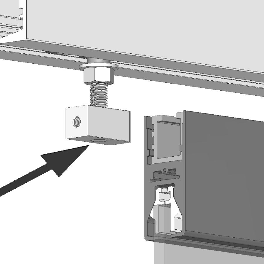 The End Caps should not be installed onto the top WPR until the panels are hung and adjusted. Rotate the Support Block until the setscrew is facing outward.