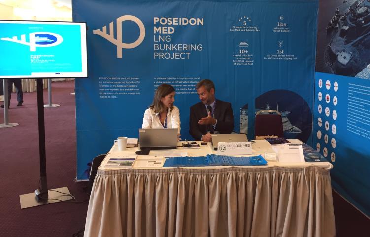 From left to right: Annita Patargia form Lloyd s Register Hellas and Dr. Panayotis Zacharioudakis form Ocean Finance on the POSEIDON-MED promotional table.