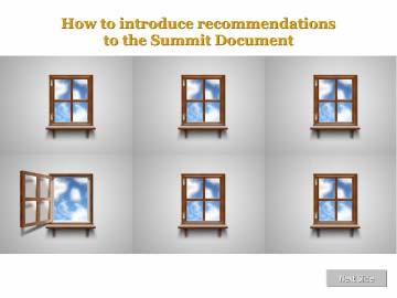 How to introduce recommendations to the Summit Documents By encouraging the participation of civil society organizations in the regional and hemispheric activities that