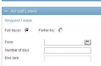 Firstly choose whether you would like to request your leave for a Full day(s) or a Partial day