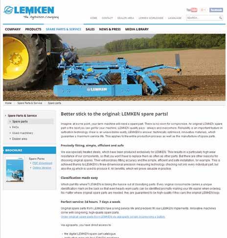Order spare parts on the internet It has just become even easier for all customers to order genuine LEMKEN spare parts.