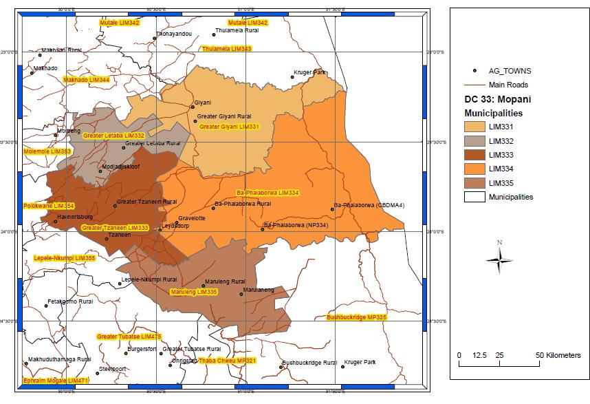 Figure 3.4: Mopani District Municipalities (Source: Geography Division of StatsSA, 2016). In the Mopani district, most of the rural residents are poor.