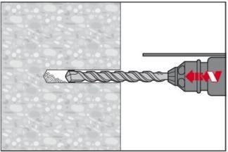 Drill hole to the required embedment depth using a hammer-drill with carbide drill bit set in rotation hammer mode, a Hilti hollow drill bit or a compressed air drill.