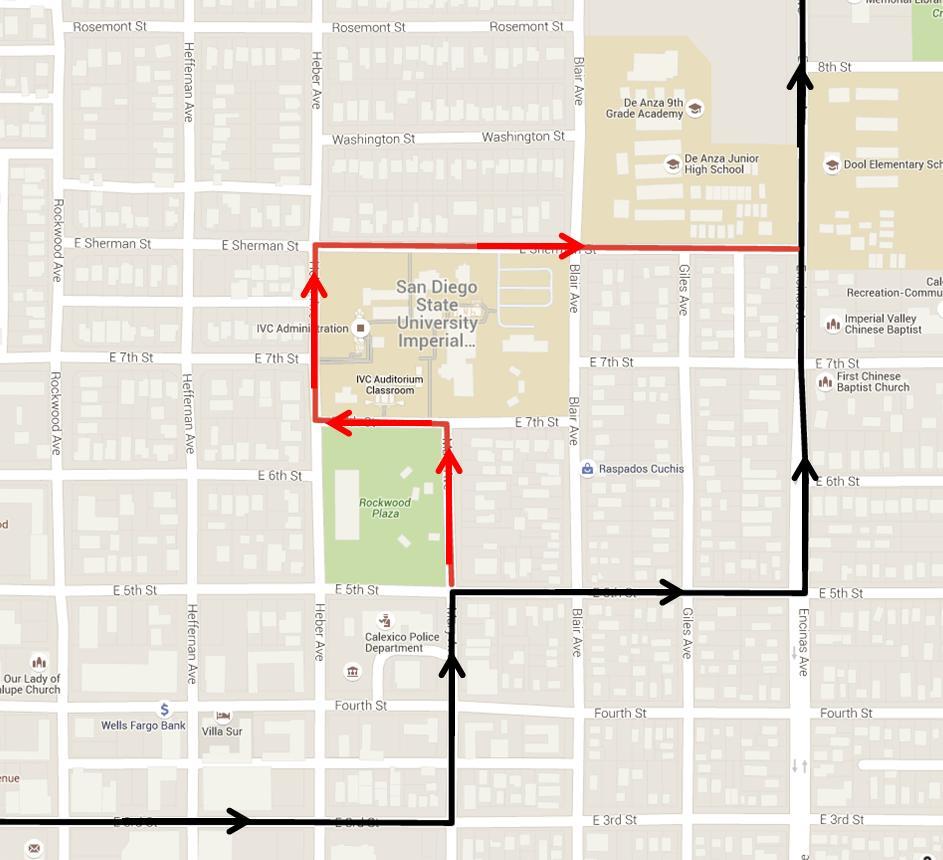 Figure 11 Potential Modified Route 21 IVC Express Alignment in Calexico Operate Route 22 IVC Express via SDSU Brawley campus These potential