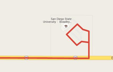 At the SDSU-Brawley campus, the new bus stop would be located along the front of the classroom building, as indicated by the star shown in Figure 6.