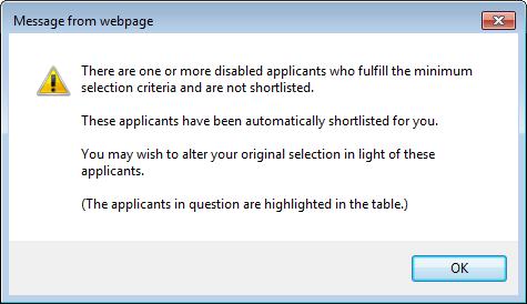 Shortlist Checks Until you submit your shortlist, you will not be aware if a candidate has declared a disability.