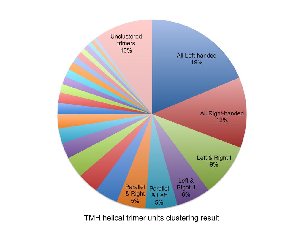 Supplementary Figure 3. Pi chart describing the clustering of TMH trimers into structurally similar families based on Cα RMSD.