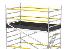 From this position, install 2 horizontal braces (yellow) on the 4:th frame rung above the platform.