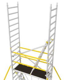 17 If you are building XR-scaffolding; attach an additional 2 horizontal braces on the second frame rung above the platform. 18 Attach a diagonal brace (metal coloured).