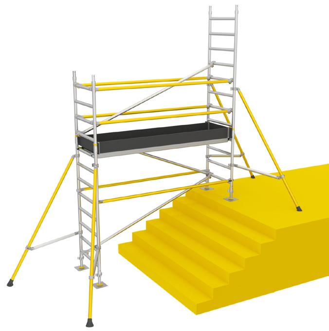 Other configurations / Scaffolding in a staircase By moving the side frames, it is possible to build the scaffolding in a stairway or at different heights. 1.