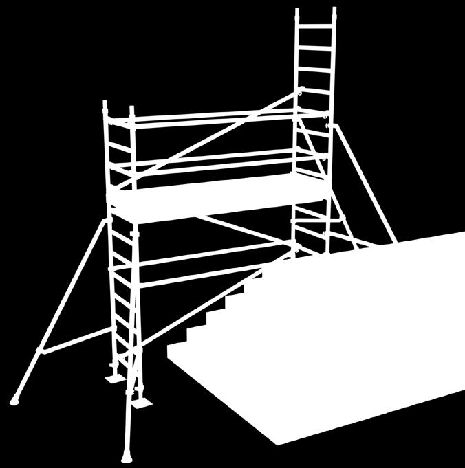 When constructing scaffolding in a stairway, it is recommended to start with a 2 m frame on the bottom level to give the scaffolding stability.