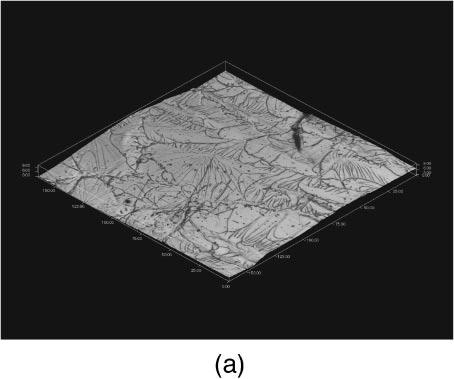 Characteristics of Shear Bands and Fracture Surfaces of Zr 65 Al 7:5 Ni 10 Pd 17:5 Bulk Metallic Glass 2873 Fig. 6 Confocal microscopic images of a fracture surface. (a) 3-D image.