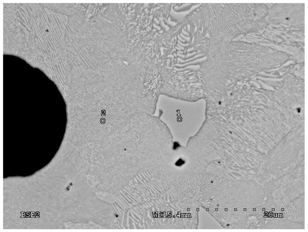 g) Ni Fig. 4. Microstructure of pearlitic nodular cast iron with carbides with a measurement points of chemical composition Fig. 3 (a g).