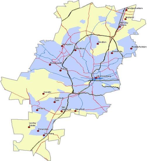 Figure 1: Map showing the electricity supply to the City of Johannesburg.