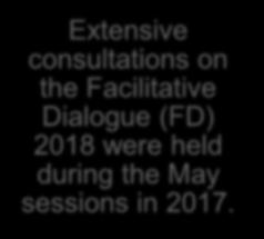 Extensive consultations on the Facilitative Dialogue (FD) 2018 were held during the May sessions in 2017.