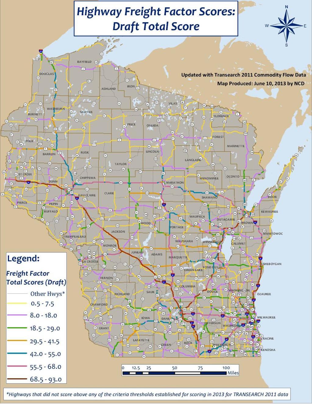 Draft Statewide Highway Freight Priority Map Meetings with interdisciplinary teams at WisDOT s Region