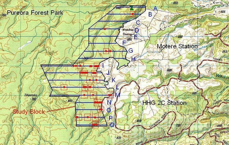 Possum Detection Probability - Field Trial (Hauhungaroa Range) Initial Survey (500 ha): -Line spacing 250 m - CTC spacing 50 m Follow-up surveys: -