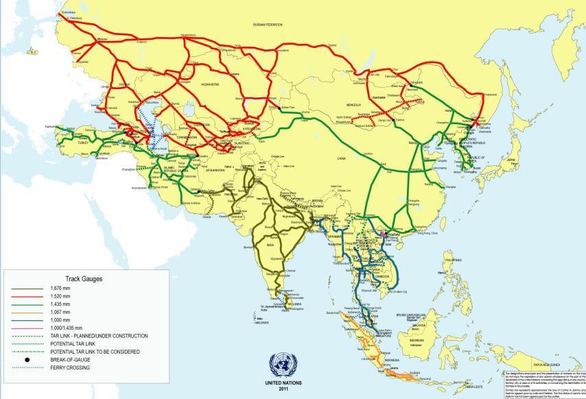 Trans-Asian Railway The identified network TAR route-km