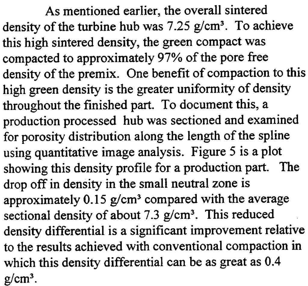 ) U 5 --J-- 0 5 10 15 20 25 Distance along the ill Spline from the Bottom (mm) 30 Figure 5: Porosity Distribution Along the m Spline As mentioned earlier, the overall sintered density of the turbine