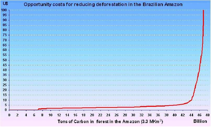 Total forest carbon stock: 48 B tons Total opportunity costs of remaining forests: