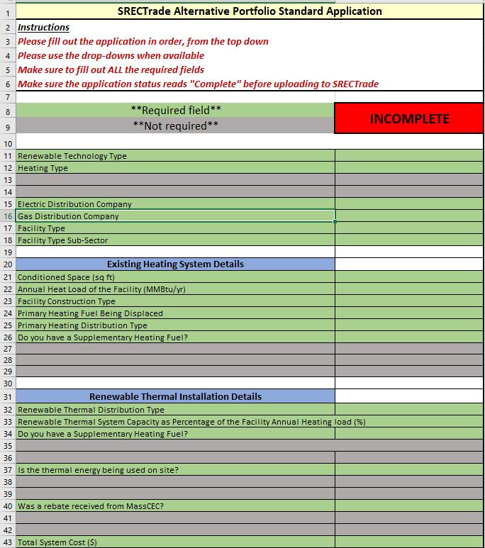 TECHNICAL DATA SPREADSHEET Instructions 1. Fill out in order, from top to bottom 2.