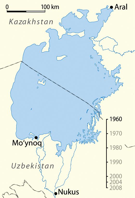 Aral Sea Crisis and Khorezm Project Desiccation of Aral Sea - Area diminished by 74%; volume by 90% - 10-fold increase in water salinity