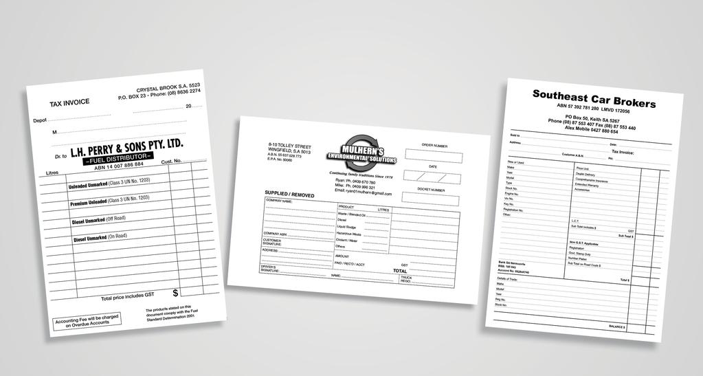 INVOICE & ORDER BOOKS A4 & A5 These can be individualy numbered, perforated with plain or printed