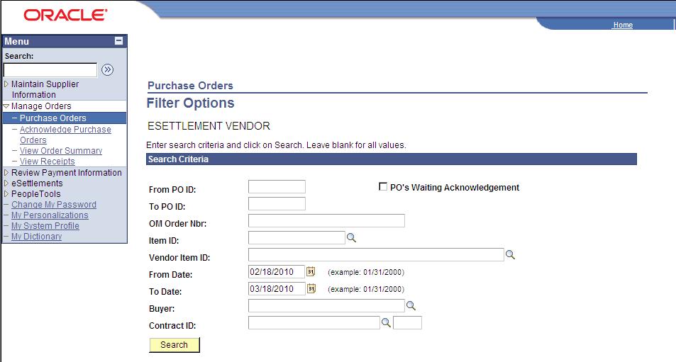 Manage Orders - Purchase Orders The Purchase Orders link enables suppliers view, download and print detailed purchase order
