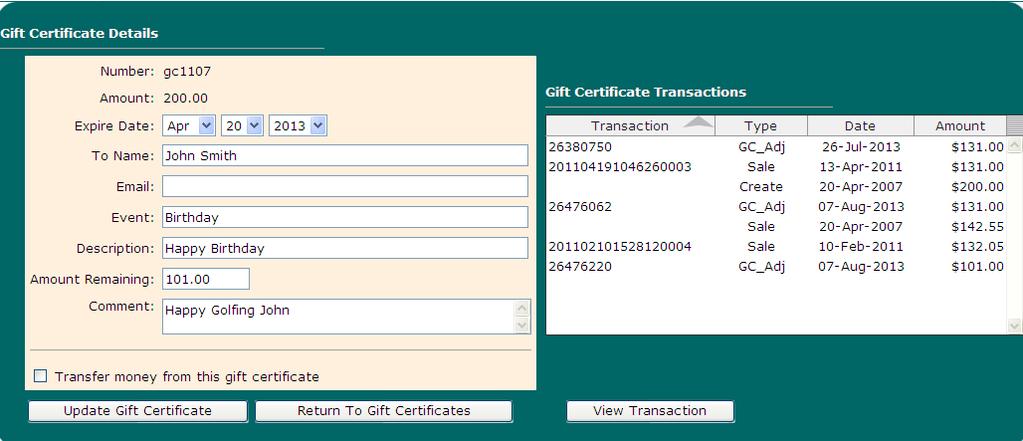 You may highlight a specific transaction and click View Transaction to view the transaction in greater detail.
