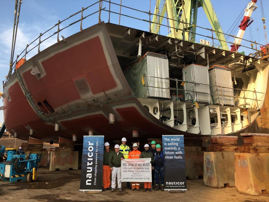 The construction of the Nauticor LNG bunker supply vessel is progressing well, delivery of the vessel in Q4 2018 Impression from the keel laying ceremony in February 2018 Comments Construction of the