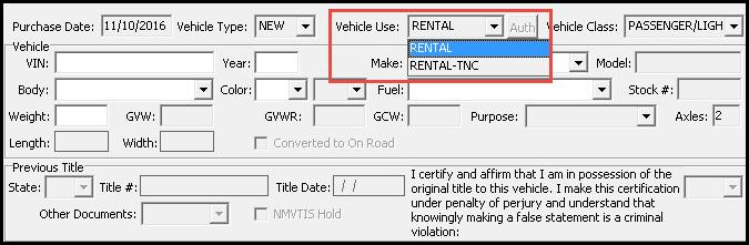 CVR Release Notes Page 16 of 18 Vehicle Use: Rental option will not have TNC designation on the vehicles.