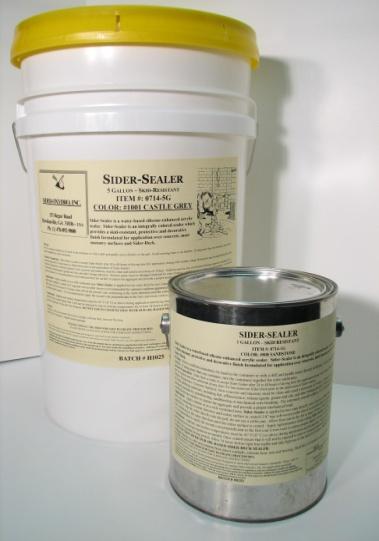 sprayed applied with a texture hopper. Sider-Sealer is premixed in a 5 gal pail or 1 gal can and simply applied with a paint roller.