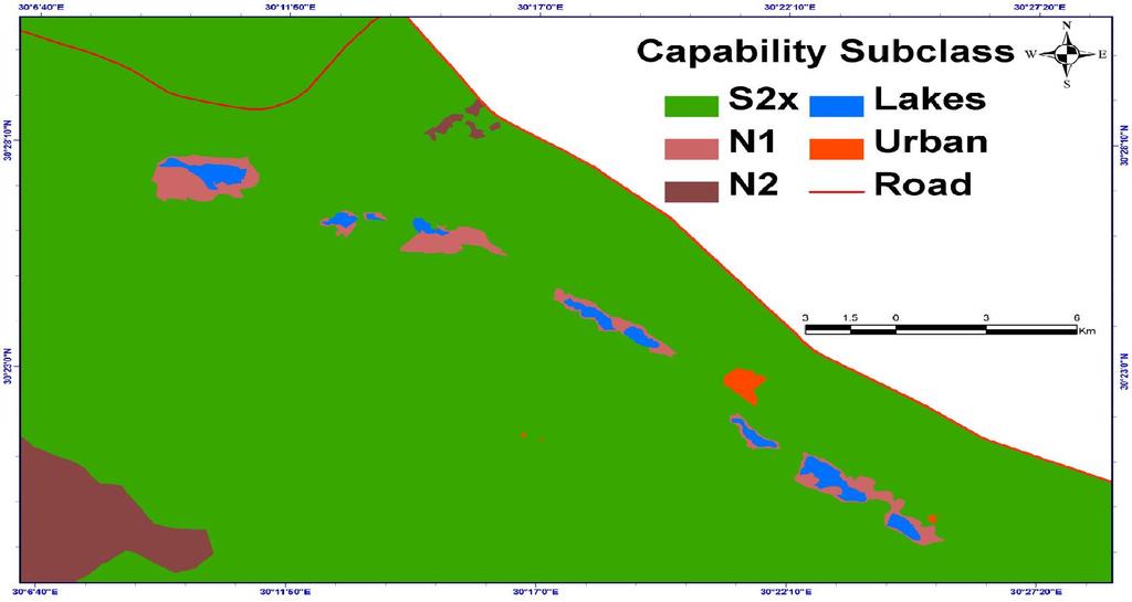 It includes two mapping units which are Mo212b and Mo212m. Class N 2 : The soils of this class have very severe limitations which can not be corrected. The capability index Ci is < 25 %.