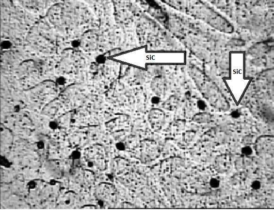 1 Microstructural Characterization Figure 2 shows the microstructures of the Al/SiC composite at 100X and 200X obtained by addition of 10% SiC by weight.