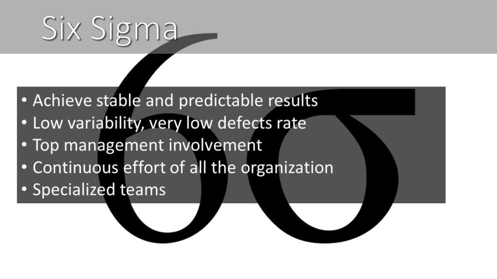 Six sigma is a set of techniques and tools for process improvement in manufacturing created by Motorola that combines established techniques with statistical tools.